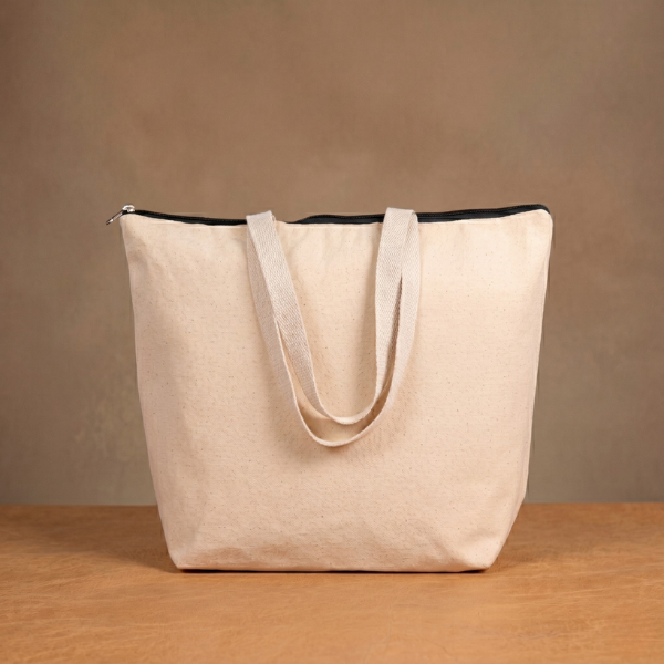 Large HandBag Tote (Cotton Canvas), Zipper Closure